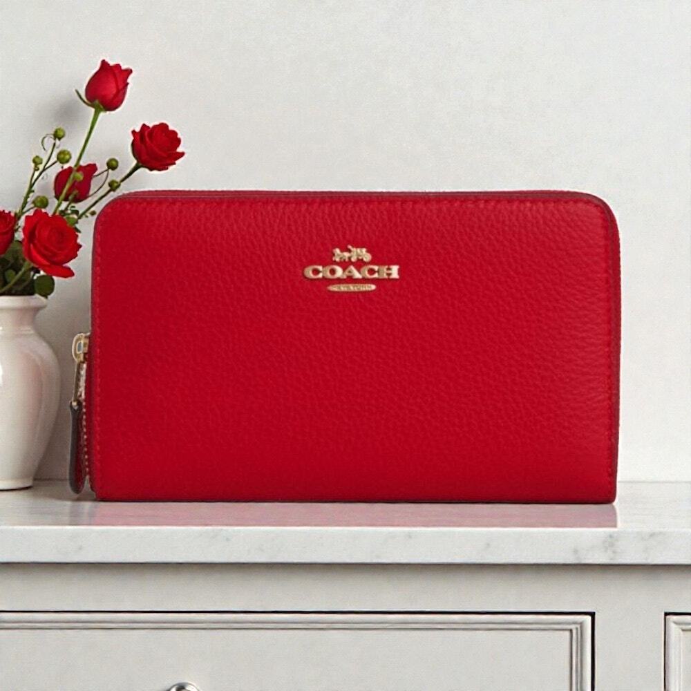 Coach Medium Id Zip Leather Wallet in Bold Red C4124